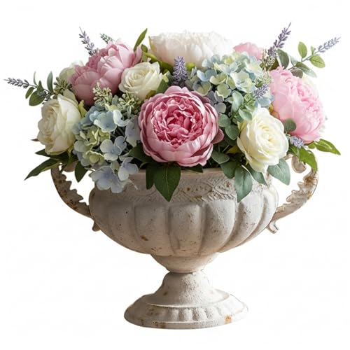 Uanqfegy Fioriera con urna vintage in rilievo in ferro con doppie orecchie - Vaso con urna per decorazioni per interni ed esterni, 12x8, 5 pollici