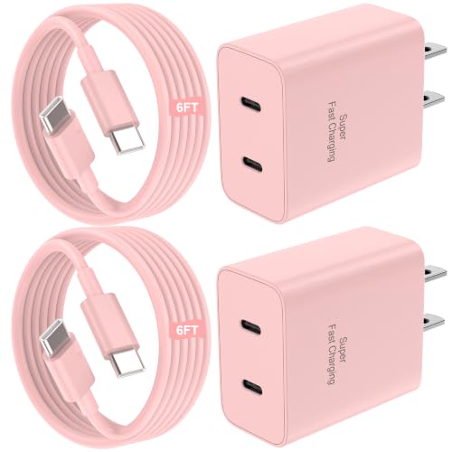 Image of iPhone 17 16 15 Charger Fast Charging, 45W Dual USB C Android Phone Charger Block with 6FT Long Type C Cable Cord for Apple iPhone 17 /Pro /Pro Max /Air /16 /15 Plus /iPad /S26 Ultra /S25 /S24 /S23 /S22(Pink)