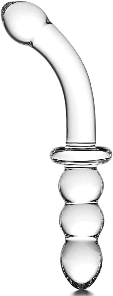 Glass Thin Curved Pleasure Double-Ended Anal Plug Beads Dildo