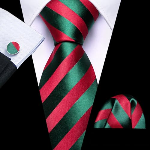 Image of Barry.Wang Man Stripe Ties Set Silk Woven Pocket Square Necktie Cufflinks Formal Party Business