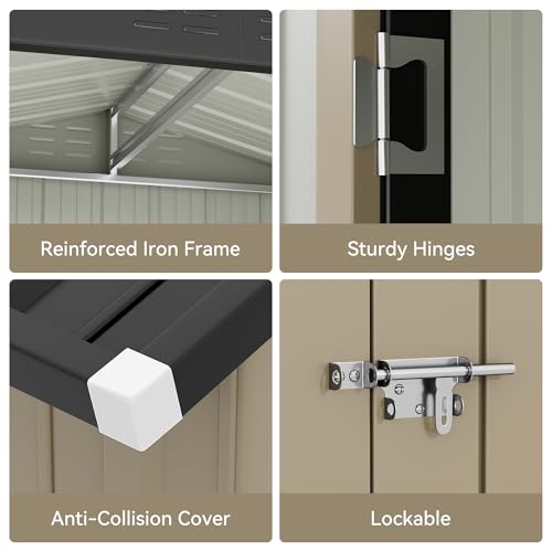 هومال سقيفة تخزين من الستيل في الهواء الطلق، سقيفة معدنية للحديقة 6 × 4 قدم، منزل تخزين معدني مع قفل، تخزين في الفناء الخلفي مقاوم للعوامل الجوية للادوات والدراجات والادوات المنزلية