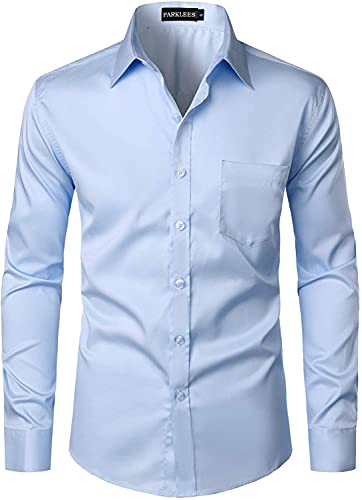 PARKLEES Chemise boutonnée élégante à coupe ajustée, manches longues et poche, style urbain, décontracté ou affaires, pour hommes, bleu ciel, L