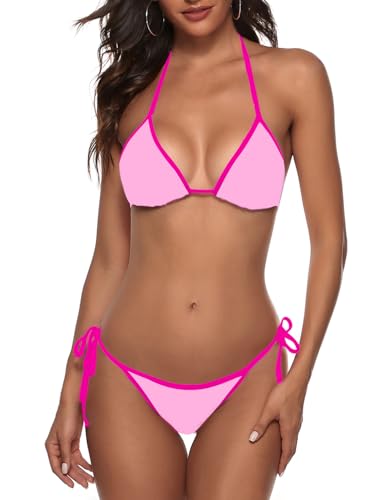 Women's Color Block Triangle Bikini Sets Two Piece String Swimsuit Spaghetti Strap Bathing Suits