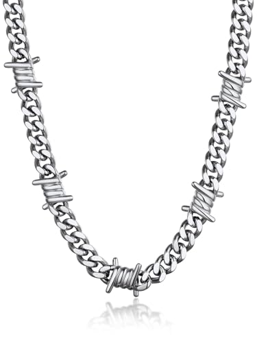 Bandmax Collar Cuello Acero Inoxidable para Hombres Cadena Enlace Espina 40cm Largo 9mm Ancho Rock Hip Hop Gotico
