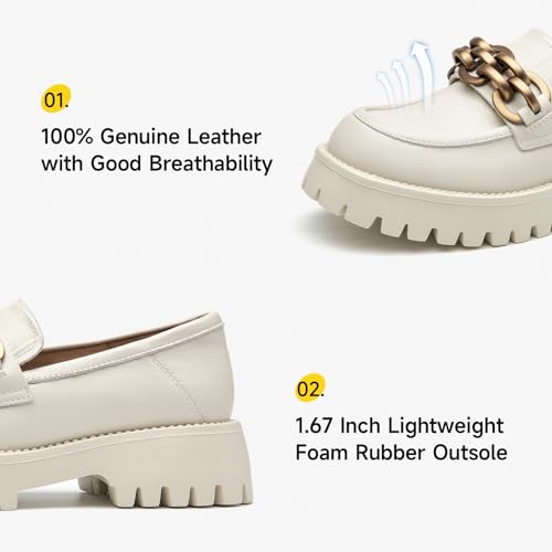 Image of BEAU TODAY Chunky Loafers Women,Leather Platform Loafers for Women,Lug Sole Slip On Chain Shoes,Comfortable Work Office Business Casual Office Dress Shoes