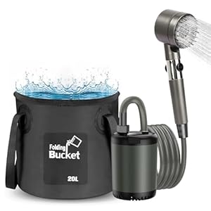 Catlyn Portable Camping Outdoor Shower Kit with 20L Collapsible Bucket 10000mAH Rechargeable Electric Intelligent Digital Display Shower Pump for Outside Hiking Dog Bath Beach Traveling (Grey)