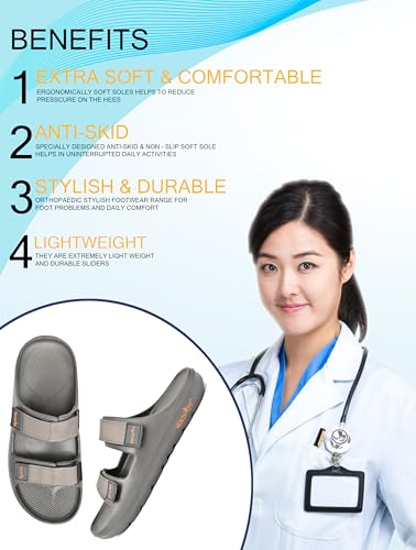 Image of HEALTH FIT Extra Soft Premium Classic Cushion Sliders /Slipper footbed with Double Adjustable Strap Comfortable Light Weight Anti-Skid Waterproof Stylish Flip Flops for Men's HF153