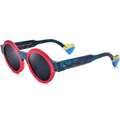 Image of HEPIDEM Matte Acetate Vintage Retro Round Polarized Sunglasses for Women 9270T