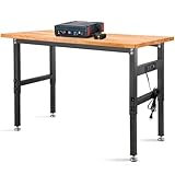 HONRISE Work Bench, Height Adjustable Workbench Heavy Duty Oak Wood Desktop Work Table with Power Socket for Garage, Workshop, Office and Home(47.3 x 23.6 in)