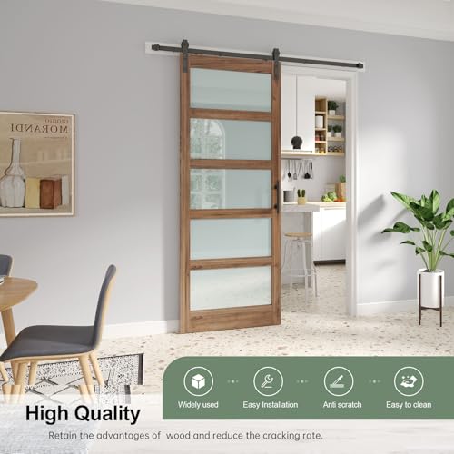 Image of FREDBECK 36in x 96in Glass Barn Door Glass Door with 6.6FT Barn Door Hardware Kit & Handle Included,5-Panel Frosted Glass, Water-Proof Surface,Pre-Drilled Holes,Need Assembly