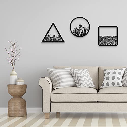 3 Pieces Geometry Wall Art Wood Wall Pediments Sacred Boho Flower Wall Art Wooden Floral Wall Decor Minimalist Floral Hanging Flower Artwork For Home Dining Room Christmas Favor, 10 Inch (Dark Black) #TOP5