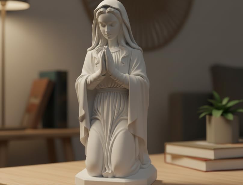 Virgin Mary Statue - Meryem Ana Heykeli Dekoratif Biblo - Dini Ev Dekoru ve Manevi Hediye - Klasik Mermer Görünümlü Meryem Ana Figürü - Katolik ve Hristiyan Sanat Eseri Heykel