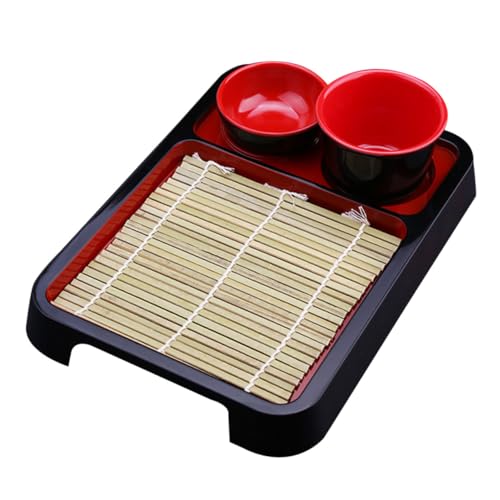 OFFSCH 1 Set Cold Noodle Plate Sushi Serving Plate Soba Noodle Tray Rolling Sushi Mats Square Cups Food Serving Tray Noodle Dishes Fruit Serving Tray Sushi Rice Bowl Noodles Black Abs
