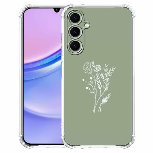 malegaon Sage Green Flower Case for Samsung Galaxy A15, Aesthetic Minimalist Artsy Botanical Pattern Case,Soft TPU tective Cover Compatible with Galaxy A15 5G,6.5"