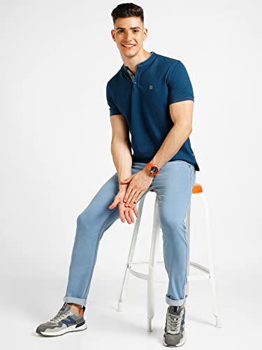 Image of Urbano Fashion Men's Solid Slim Fit Half Sleeve Cotton Polo T-Shirt with Mandarin Collar