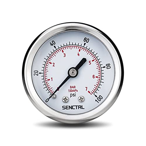 Image of SENCTRL 0-100 Psi Pressure Gauge, 2 inch Dial Size, 1 /4 NPT Back Mount, Waterproof, Stainless Steel Case, for Water Filter Well Pump Air Tire Low Pressure Test