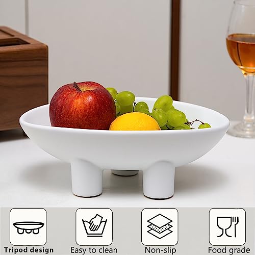 Uzioutjj Ceramic Fruit Bowl, Three-Legs Design Decorative Bowl For Table Décor, 10-Inch Oval Fruit Bowl For Kitchen Counter,Home Decoration（Milk White） #TOP5