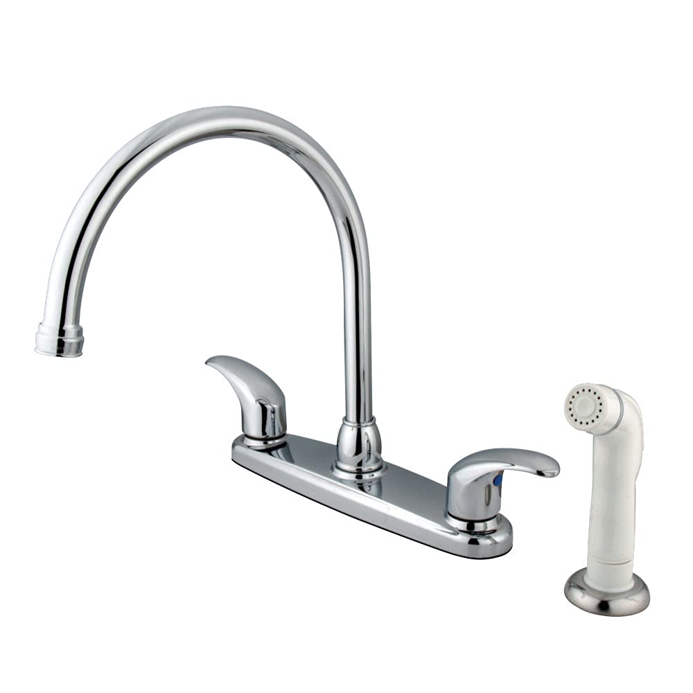 Kingston Brass KB6791LL Legacy Grifo de cocina con boquilla de cuello de ganso con pulverizador blanco, 8-3/4 pulgadas, cromo pulido