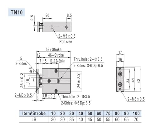 Vérin pneumatique double effet TN10X70S à air comprimé magnétique