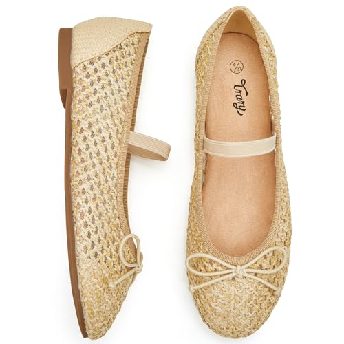 Image of Trary Flats for Women Closed Round Toe Ballet Flats Mary Jane Shoes Women with Elastic Strap Cute Bowknot Comfortable Dress Shoes for All-Year Daily Work Casual Wear