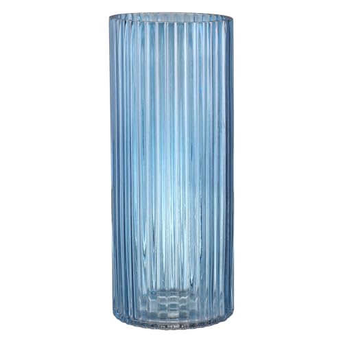 KAYLETIN Jarrón de cristal azul, jarrones cilíndricos de vidrio, florero alto, modernos jarrones acanalados para sala de estar, mesa de café, mesa de comedor, oficina, boda, estante, 30 cm