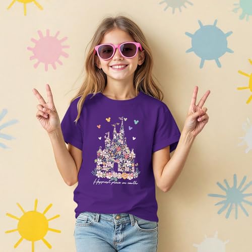 Image of Floral Castle Shirts for Girls Graphic Cute Tshirt Kids Toddler Flower Holiday Shirt Vacation Trip Tee Tops
