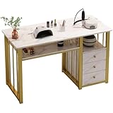 ネイルデスク マニキュアテーブル ネイル サロン デスク ネイルアートテーブル ネイルメイク作業台 大理石のテクスチャ 収納引き出し付き 家庭用、スパ、サロンなどに適しています (C,100CM) [並行輸入品]