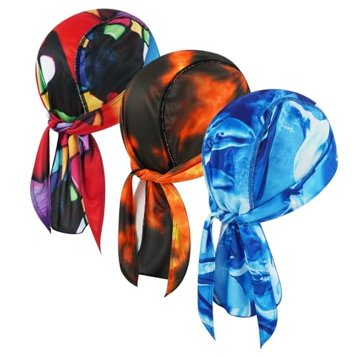 Image of DOCILA 3 Pcs Do Rags for Men Skull Cap Bandana Hat Breathable Helmet Linner Beanie