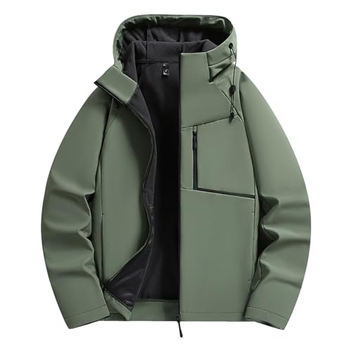 アウトドアジャケット メンズ レディース タクティカルジャケット ジップアップ 防水 防風 撥水 ウインドブレーカー マウンテンパーカー アウター 裏起毛 フード付き 多機能 登山 キャンプ トレッキング 防寒ジャケット 春秋冬(4XL,A-グリーン)