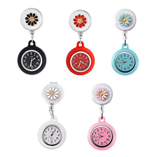 Gobesty 3 Stück Krankenschwester Revers Uhr, Krankenschwesteruhr Ansteckuhr, Silikon Einziehbare Uhr, Brosche Quarzwerk Pflegeuhr, Taschenuhr Für Damen Herren Cover
