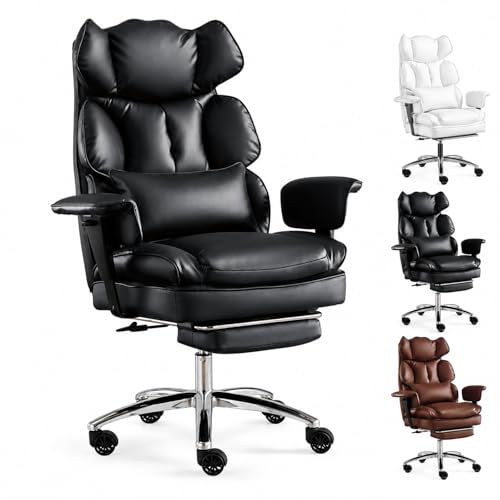 Image of Big and Tall Ergonomic Office Chair with Footrest, Executive High Back PU Leather Desk Chair, Reclining Computer Chair with Adjustable Lumbar Support and Armrests, Swivel Rolling Gaming Chair, Black