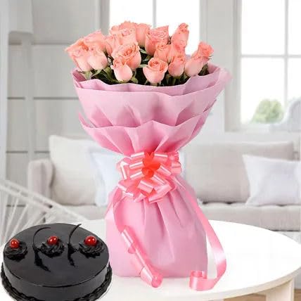 Fnp Pink Roses 20 With Cake Eggless-image-19