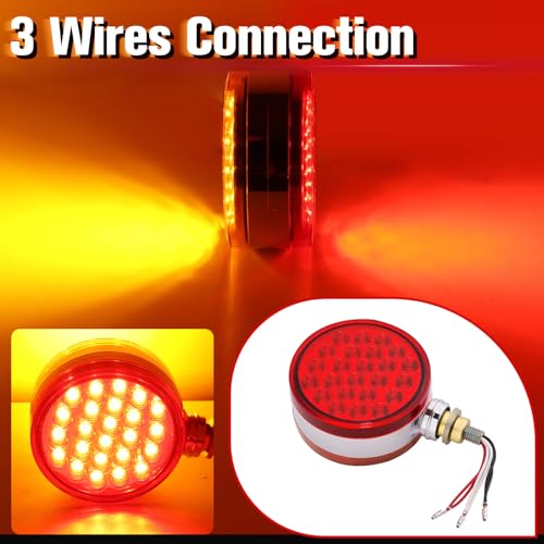 Image of 2PCS 48 LEDs Round Double Face Fender Turn Signal Lights (Red+Amber(Red+Amber Lens))