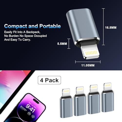 Gaef USB C auf Lightning Adapter (4 Stück), Adapter Lightning auf USBC für iPhone 14/13/12/11/X/i Pad/Airpads, PD Schnelles Laden/Datenübertragung iPhone USB Adapter, Nicht für Kopfhörer/Audio/OTG