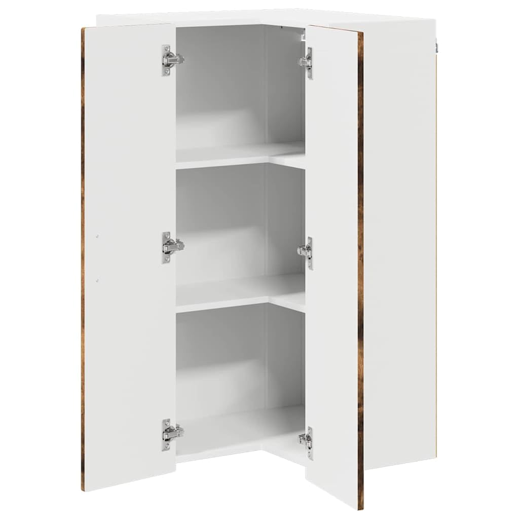 Armario esquinero Porto de madera de roble ahumado, 57 x 57 x 100 cm, 3 estantes, 2 puertas, armario colgante con espacio de almacenamiento para cocina, comedor, salón y pasillo