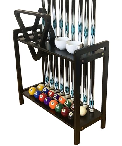 Pool Cue & Accessory Floor Stand with Ball Rack