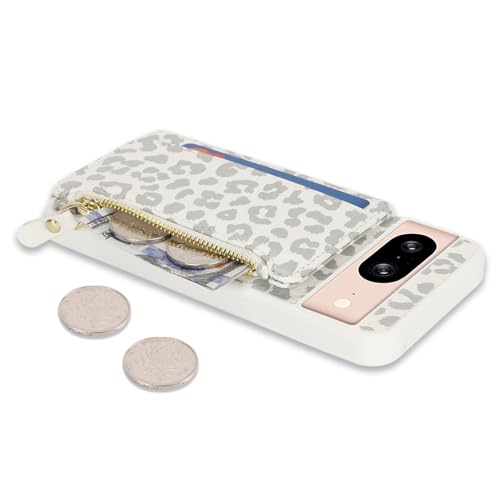 Image of Cavor for Google Pixel 8 Case Wallet with Card Holder, Leopard White