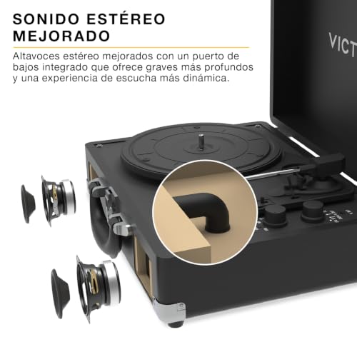 Tocadiscos portátil con altavoces integrados y Bluetooth para discos de vinilo 4