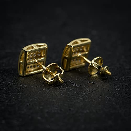 Square Iced Cz Two Tone Yellow Gold Plated 925 Sterling Silver Hip Hop Men's Screw Back Earrings #TOP4