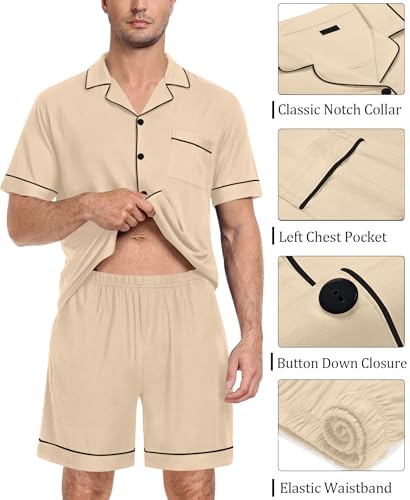 Image of SWOMOG Mens Pajama Set Short Sleeve 2 PCS Sleepwear Button Down Soft Loungewear Modal Set Pj Set with Pockets S-3XL