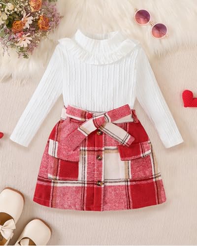 Toddler Girl Clothes Sets: Long Sleeve Ribbed Tops Button Mini Skirts Set Fall Winter Outfits for Toddler 2-7 Years2