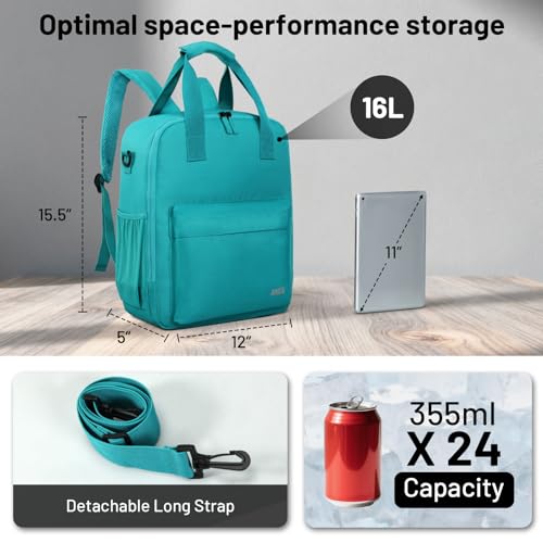 Image of MIER Small 16L Insulated Cooler Backpack with Removable Divider, Lightweight Soft Wine Cooler Bag for Beach Travel Work Picnics Camping, Portable Lunch Backpack for Men Women,Teal