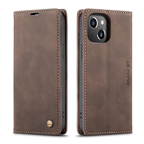 Coque iPhone 14 antichoc en cuir PU vintage café aux finitions soignées et élégantes