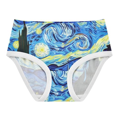 Cotton Toddlers Underwear Floral Oil Painting Starry Night Cute Panties Girl Cartoon Kids Briefs Undies 2t