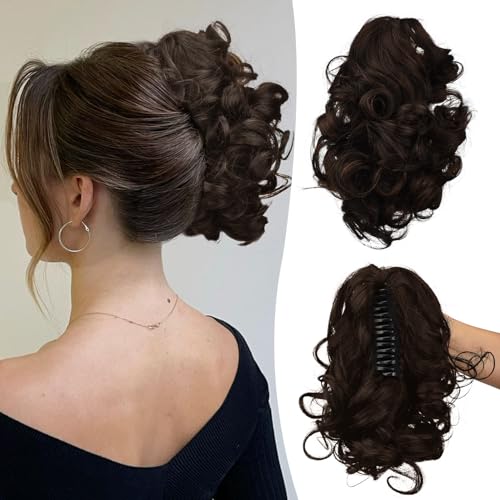 POWERASIA Claw Clip Ponytail Extension Human Hair Soft Natural Pony Tails Hair Extensions Short Curly Real Hair Jaw Clip on Ponytails for Women #2