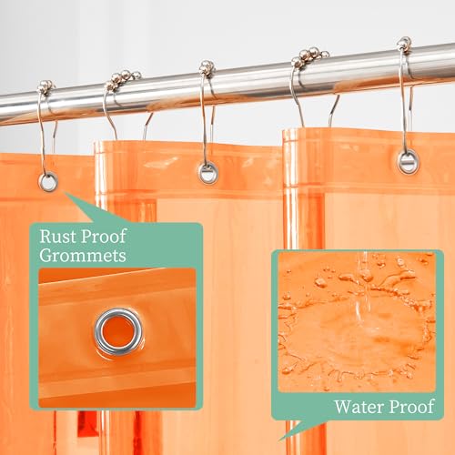 Image of Mrs Awesome Clear Orange Shower Curtain Liner with 3 Magnets, 72x72 Premium Flexible Sturdy Plastic Shower Curtain for Bathroom Lightweight & Waterproof, Clear Orange