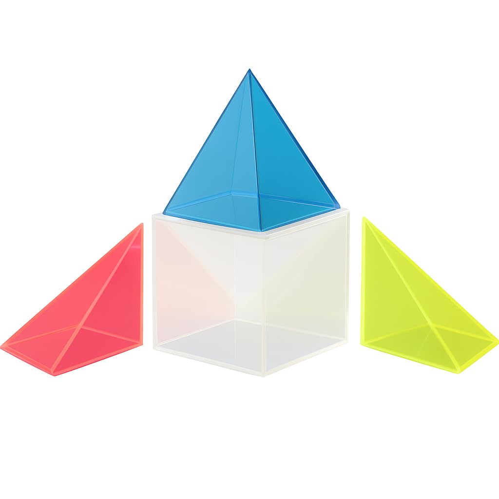 Didaktischer Würfel aus 3 Pyramiden – Transparent, farbig, 100 mm Kantenlänge, Geometrie-Modell aus Acrylglas -Mathematisches Lehrmittel – Hergestellt in Deutschland