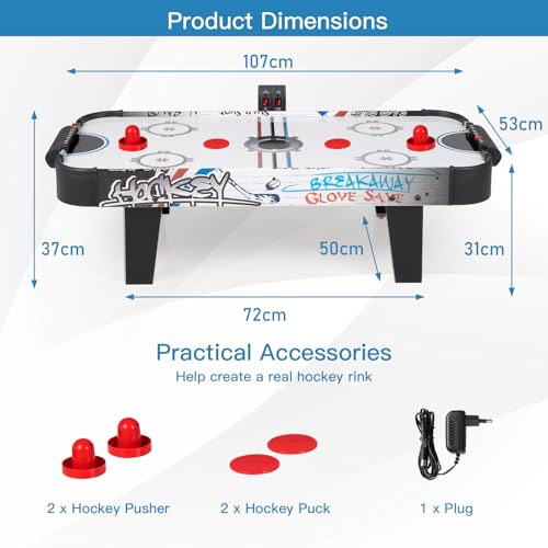 GYMAX 42" Air Hockey Table, Wooden Table Top Air Hockey Game with Strong Motor, 2 Pucks, 2 Pushers & LED Scoreboard, Indoor Arcade Hockey Table for Kids Adults, 107 x 53 x 37cm - Image 7