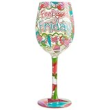 Enesco Designs by Lolita Feel Good Friday Artisan Hand-Painted Wine Glass, 15 Ounce, Multicolor