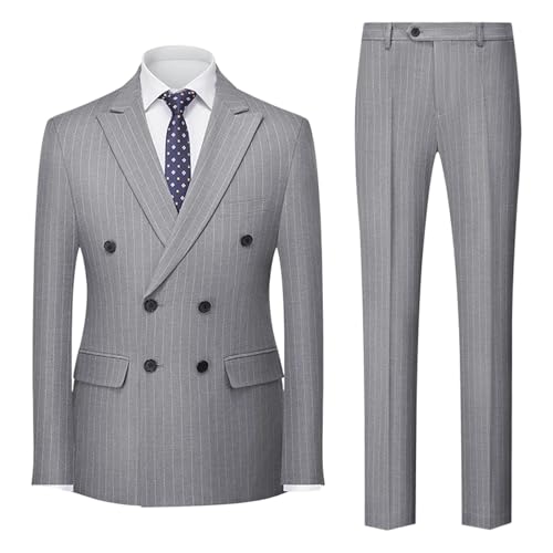 Traje de 2 Piezas de Raya diplomática para Hombre, Blazer Ajustado, Chaleco, pantalón, Traje Boda, Gris Claro, Talla 3XL